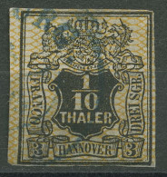 Hannover 1856 Wertschild Wappen 1/10 Th Netzunterdruck 12 Gestempelt, Fleckig - Hanovre