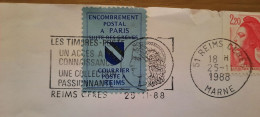 2FR20 LIBERTE ROULETTE LETTRE REIMS CERES 15.11.1988 GREVE ENCOMBREMENT POSTAL A PARIS SUITE DES GREVES - Marque Postale - Collectors