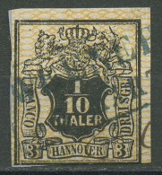 Hannover 1856 Wertschild Wappen 1/10 Th Netzunterdruck, 12 Gestemp. Briefstück - Hannover