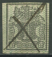 Hannover 1856/57 Wertschild Unter Wappen 9 Durch Federzug Entwertet - Hanovre