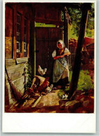 39881611 - Baeuerin Fuettert Die Huehner  Landwirtschaft Bruckmann Bildkarte Nr. 412 - Thoma, Hans