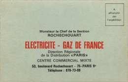 75* PARIS (9)  Carte « electricite Gaz De France »         RL27,0528 - Arrondissement: 09