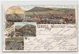 39097711 - Neustadt, Lithographie. Haardter Schloss, Eine Schoental Realschule Gelaufen. Ecken Mit Albumabdruecken, Lei - Neustadt (Weinstr.)