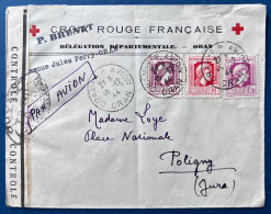Lettre Croix Rouge Française DEC 1944 ALGERIE Dateur " ORAN-RP AVION / ORAN " Pour POLIGNY + Censure N°TR 319 TTB - Lettres & Documents