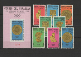 Paraguay 1966 Olympic Games Mexico, Set Of 8 + S/s MNH - Ete 1968: Mexico