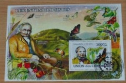 COMORES 2008, Entomologists, Butterflies, Insects, Fauna, Mi #B464, Souvenir Sheet, Used - Farfalle
