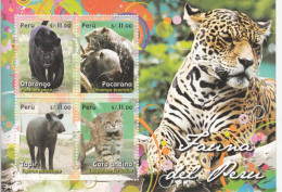 2014 Peru Fauna Cats Jaguars  Souvenir Sheet MNH - Pérou