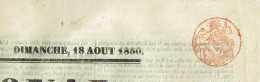 75 PARIS Journal Le Nationale Du 18/08/1850  Droit Fiscal De Timbre De 4 C Rouge SEINE Journal Complet SUP - 1849-1876: Classic Period