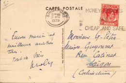 Lettre, Carte De Singapour Pour Saigon, Cochinchine, Chargeurs Reunis Paquebot + Stamp Malaya - Singapur (...-1959)
