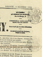 54 MEURTHE ET MOSELLE NANCY Journal Du 08/12/1850  Droit Fiscal/postal De Timbre De 1 C X 2 Journal Complet TTB - 1849-1876: Période Classique