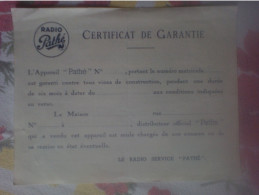 Radio Pathé - Certificat De Garantie Vierge - Le Radio Service Pathé - Conditions De Garantie Au Dos - Reclame