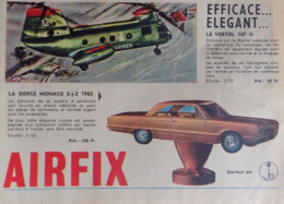 Publicité De Presse ; Jouets Maquettes Airfix : Vertol 107 II - Dodge Monaco 2+2 1965 - Publicités