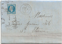 24-0107 LAC PRIVAS 1870 Pour St Etienne Cachet 3029 VEUVE DUMAS - 1863-1870 Napoléon III Lauré