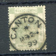 Postmark CANTON 99  / Hong Kong 1891 30c, Grey Green . Fully Pmk. - Usados