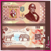 Thomas Stebbins USA $50 STATES New Hampshire 9th State Daniel Webster Polymer Fantasy Private Banknote Note - Collezioni