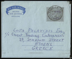 CYPRUS GREECE- GRECE EGEO: 25mils Aerogramme  oveprinted In Blue ΚΥΠΡΙΑΚΗ ΔΗΜΟΚΡΑΤΙΑ  Canc. (NICOSIA 27.III.62 CYPRUS) - Lettres & Documents
