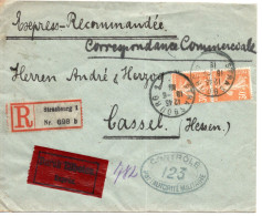 79003 - Frankreich - 1919 - 2@30c Säerin A R-EilBf STRASBOURG -> Deutschland, M Dt & Frz Zensur - 1906-38 Semeuse Camée