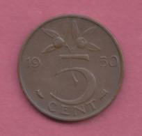 Netherlands, 1950- 5 Cents- Nickel - Obverse Portrait Of Queen Juliana . Reverse  Denomination - BB+, VF+, TTB+, SS+ - - 1948-1980 : Juliana