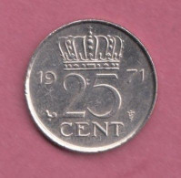 Netherlands, 1971- 25 Cents- Nickel - Obverse Portrait Of Queen Juliana . Reverse  Denomination - BB+, VF+, TTB+, SS+ - - 1948-1980: Juliana
