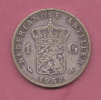 Netherlands Antilles, 1952- 1 Gulden- Silver- Obverse Head Of Queen Juliana. Reverse Crowned Dutch Shield - BB++, VF++, - Antilles Néerlandaises