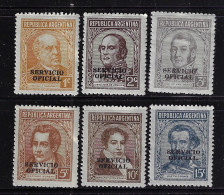 ARGENTINA 1938-1947  OFFICIAL STAMPS  SCOTT #O37,O38,O40,O41,O44,O46  MH - Unused Stamps