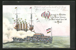 AK Blumenbild Eines Kriegsschiffes  - Autres & Non Classés