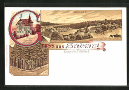 Lithographie Schömberg B. Wildbad, Hotel Schmidt, Ortsansicht  - Schömberg