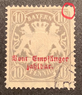 Bayern Portomarken Mi. 12By UNBEK. PLATTENFEHLER, 1888 10Pf Mit PF Fehlende Ecke Rechts Oben Gestempelt (Bavaria - Usati