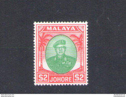 1949-55 Malaysian States - Johore - Stanley Gibbons N. 146 - Sultan Sir Ibrahim - 2$ Green And Scarlet - MNH** - Andere & Zonder Classificatie