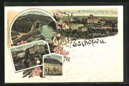 Lithographie Zschopau, Partie Am Bahnhof, Seminar, Rathaus, Ortsansicht  - Zschopau