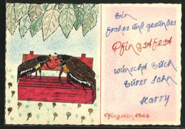 Künstler-AK Handgemalt: Zwei Mäikäfer Auf Einer Bank, Pfingstgruss 1946  - Insekten