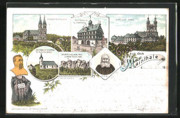 Lithographie Bad Staffelstein, Vierzehnheilligen Im Maintal, Schloss Banz, Rathaus Zu Staffelstein  - Staffelstein