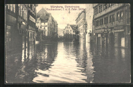 AK Würzburg, Hochwasser 1909, Domstrasse Mit Geschäften  - Floods