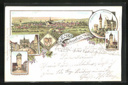 Lithographie Ochsenfurt, Rathaus, Oberes Tor, Klingen-Tor  - Ochsenfurt
