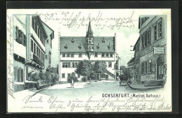 Lithographie Ochsenfurt, Marktplatz Mit Kolonialwarenhandlung Und Rathaus  - Ochsenfurt