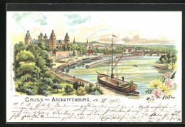 Lithographie Aschaffenburg, Schloss Und Boote  - Aschaffenburg