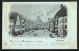 Mondschein-AK Weissenburg A. Sand, Holz-Markt Mit Geschäften  - Weissenburg