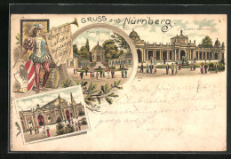 Lithographie Nürnberg, Bayerische Landes-Ausstellung 1896, Armee Museum, Maschinenhalle  - Expositions