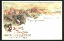 Lithographie Leipzig, Sächsisch Thüringische Industrie- & Gewerbe-Ausstellung 1897, Tiroler Bergfahrt  - Expositions