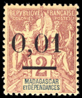 Madagascar 1902 0,01 On 2c Brown On Buff Type 3 Unmounted Mint. - Nuovi