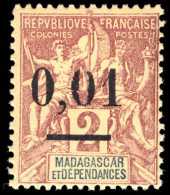 Madagascar 1902 0,01 On 2c Brown On Buff Type 2 Lightly Mounted Mint. - Neufs