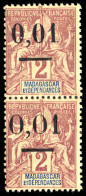Madagascar 1902 0,01 On 2c Brown On Buff Both Settings In Vertical Pair Unmounted Mint. - Nuovi