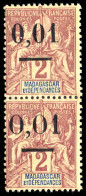 Madagascar 1902 0,01 On 2c Brown On Buff Both Settings In Vertical Pair Unmounted Mint. - Ongebruikt