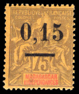 Madagascar 1902 0,15 On 75c Violet On Orange Unmounted Mint. - Neufs