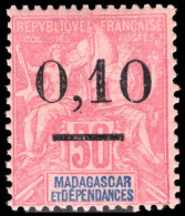 Madagascar 1902 0,10 On 50c Carmine On Rose Type 3 Lightly Mounted Mint. - Ungebraucht