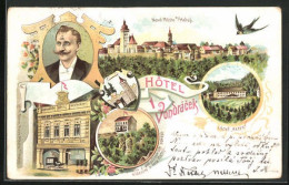 Lithographie Nové Mesto N. Metuji, Hotel Vondrácek, Lázne Rezek  - Tchéquie