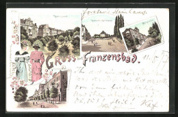 Lithographie Franzensbad, Kulmerstrasse, Ferdinand- Und Karlstrasse, Morgenzeile  - Tchéquie