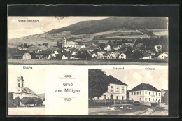 AK Miltigau, Kirche, Pfarrhof, Schule, Totalansicht  - Tchéquie