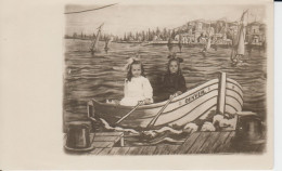 2 Young Girls Sitting In A Canoe ''Denver'' Real Photo B&W Azo 1904-1918 2 Young Girls (sisters?) 2 Jeunes Filles  2 Sc - Abbildungen