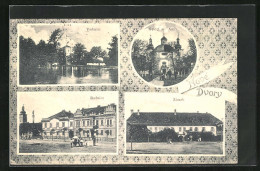 AK Nové Dvory, Vodarna, Kostel Sv. Anny, Radnice, Zámek  - Czech Republic